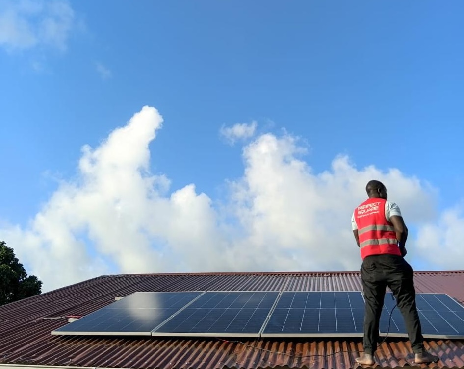 Solar panel installation on roof