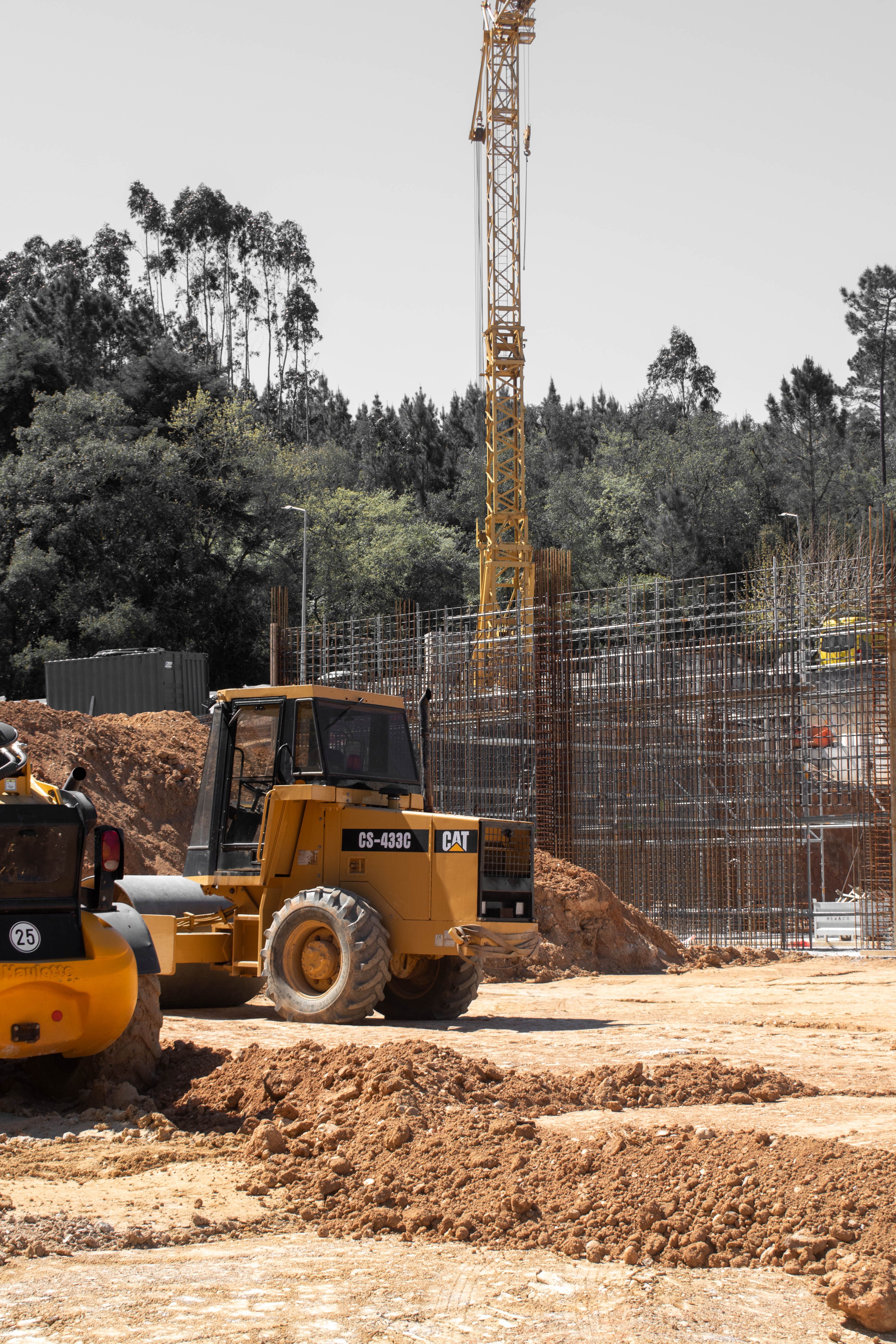 Civil works construction site with crane